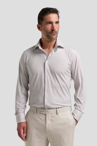 Signatur performance skjorte beige stribet slim SUIT CLUB