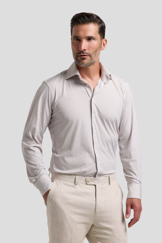 Signatur performance skjorte beige stribet slim SUIT CLUB