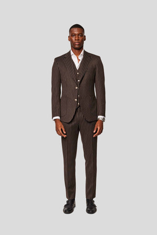 PRESTIGE brun vest med nålestriber - SUIT CLUB