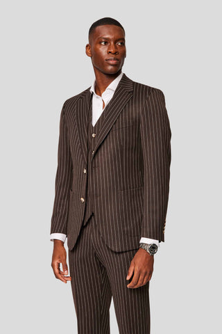 PRESTIGE brun vest med nålestriber - SUIT CLUB