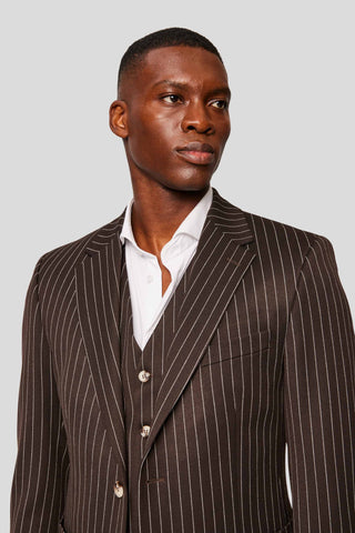 PRESTIGE brun vest med nålestriber - SUIT CLUB