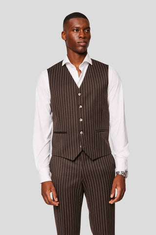 PRESTIGE brun vest med nålestriber - SUIT CLUB