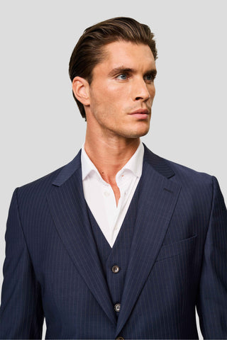 PREMIUM navy three-piece jakkesæt med nålestriber PREMIUM
