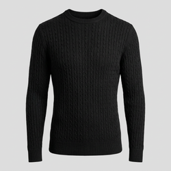 Sort merino crew neck kabel