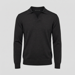 Sort merino langærmet polo