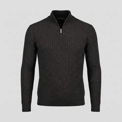 Sort merino quarter-zip kabel striktrøje
