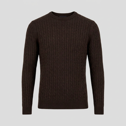 Brun merino crew neck kabel