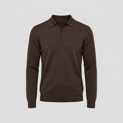 Brun merino langærmet polo med knapper