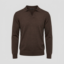 Brun merino langærmet polo