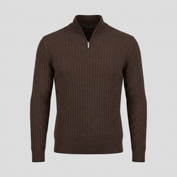 Brun merino quarter-zip kabel striktrøje