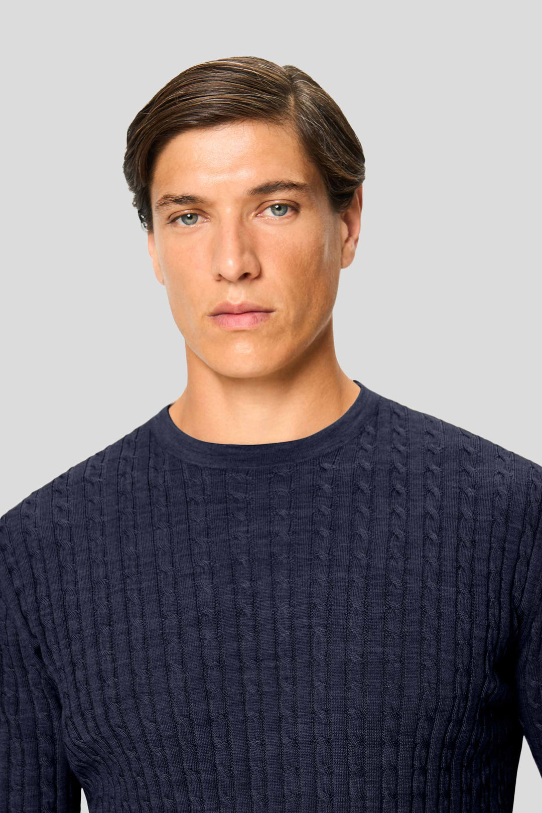 Navy merino crew neck kabel