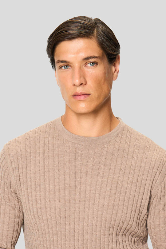 Sand merino crew neck kabel