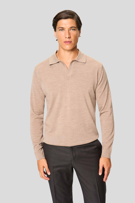 Sand merino langærmet polo