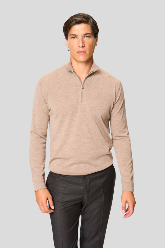 Sand merino quarter-zip striktrøje