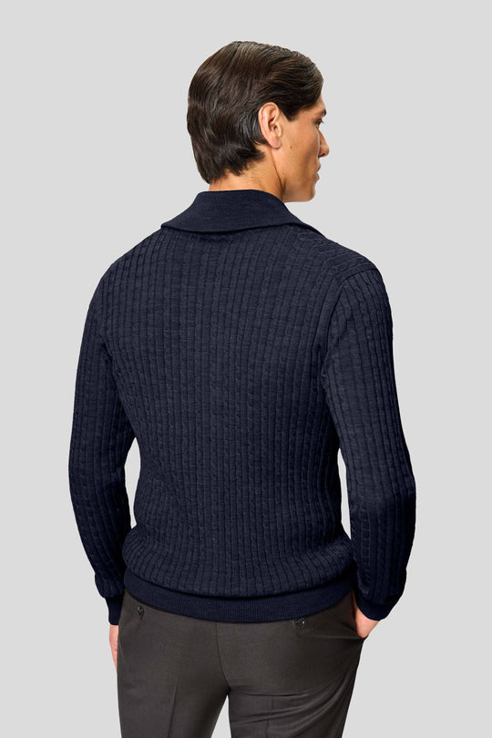 Navy merino kabel cardigan med lynlås