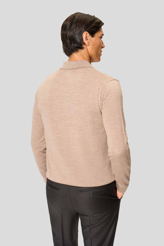 Sand merino langærmet polo med knapper