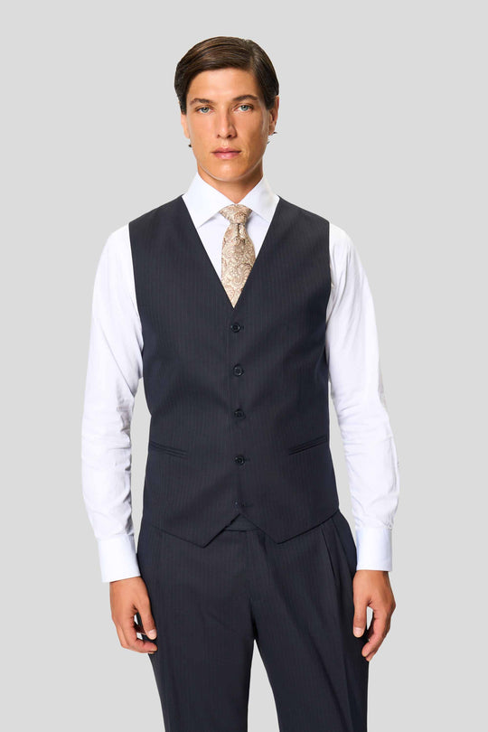 PREMIUM navy three-piece jakkesæt med nålestriber