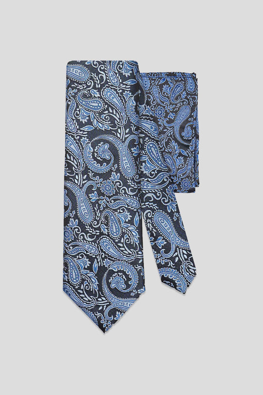 Slips & lommekluds pakke (Blå & sort paisley) suitclub.dk