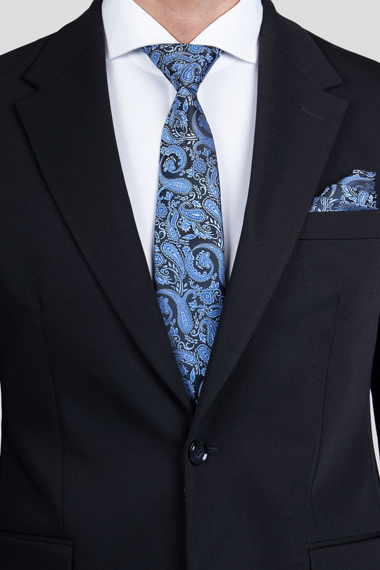 Slips & lommekluds pakke (Blå & sort paisley) suitclub.dk