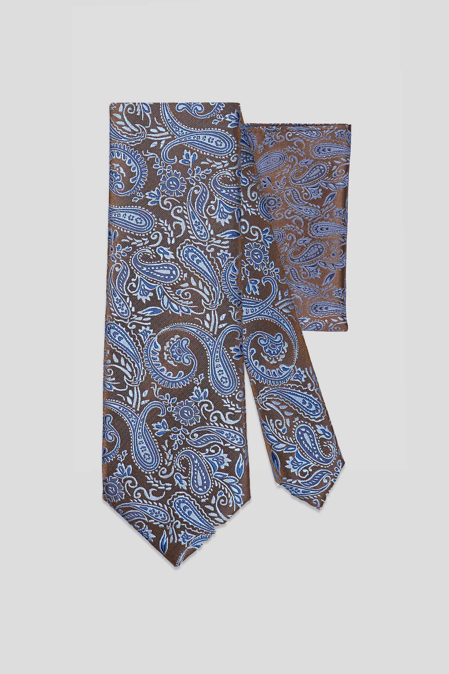 Slips & lommekluds pakke(Brun & blå paisley) suitclub.dk