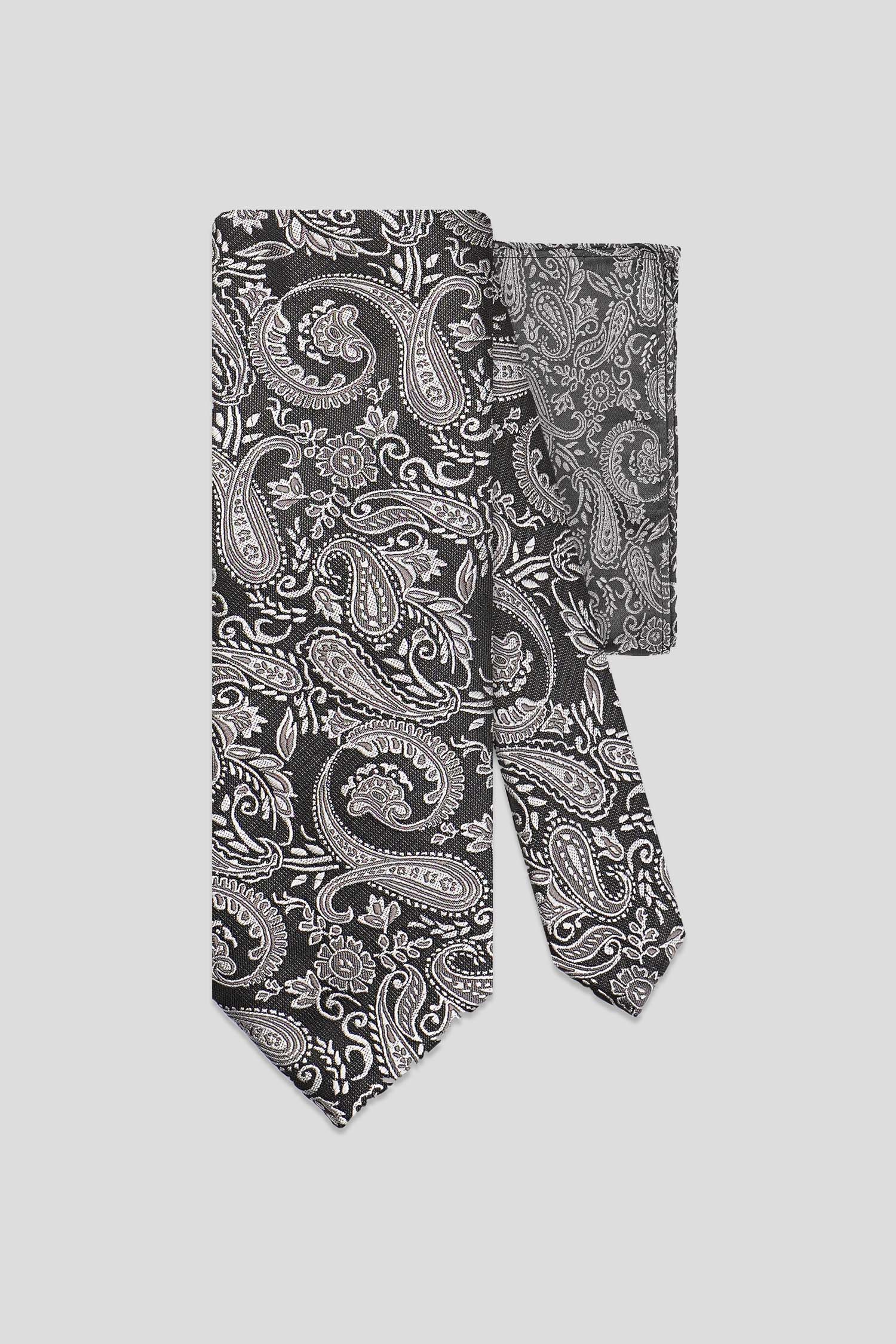 Slips & lommekluds pakke (Sort & beige paisley) suitclub.dk