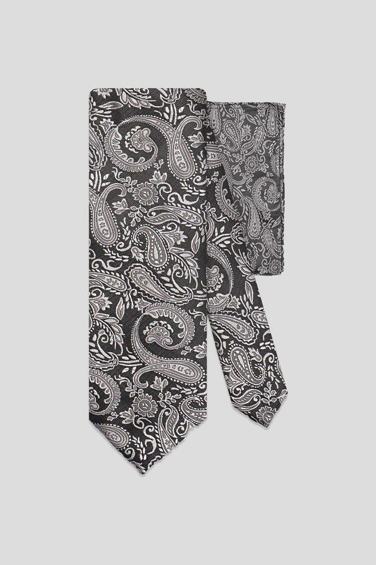 Slips & lommekluds pakke (Sort & beige paisley) suitclub.dk