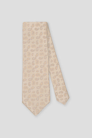 Beige Seidenkrawatte mit Tropfenmuster