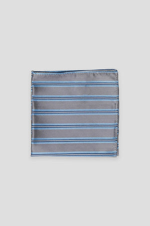 Grau & blau gestreiftes Einstecktuch aus Seide