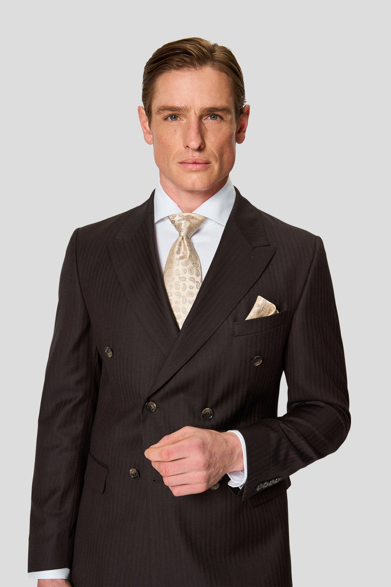 HERITAGE brun dobbeltradet blazer med sildeben MBO