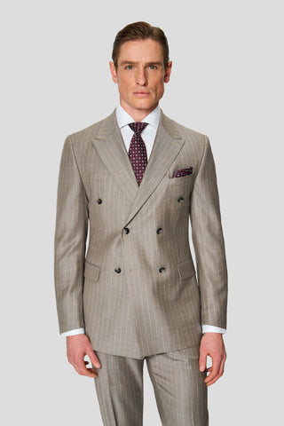 HERITAGE lysegråt dobbeltradet jakkesæt med nålestriber MBO