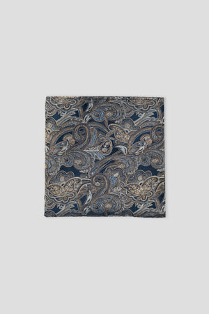 Marineblaues Paisley-Seideneinstecktuch