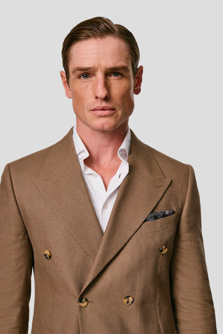 PRESTIGE Brunt dobbeltradet hørjakkesæt PRESTIGE