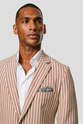 PRESTIGE brunt stribet jakkesæt i seersucker PRESTIGE
