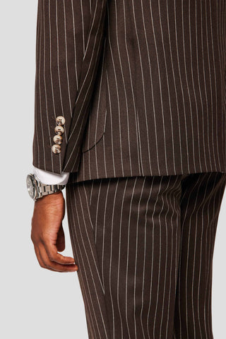 PRESTIGE brun dubbelknäppt pinstripe kostym