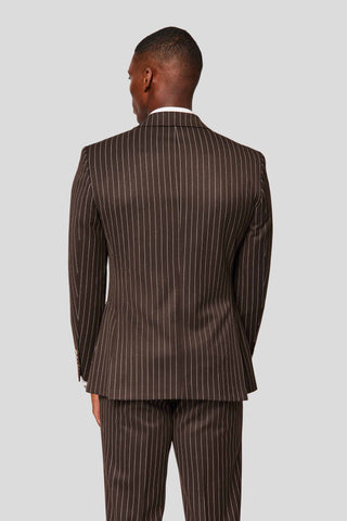 PRESTIGE brun dubbelknäppt pinstripe kostym