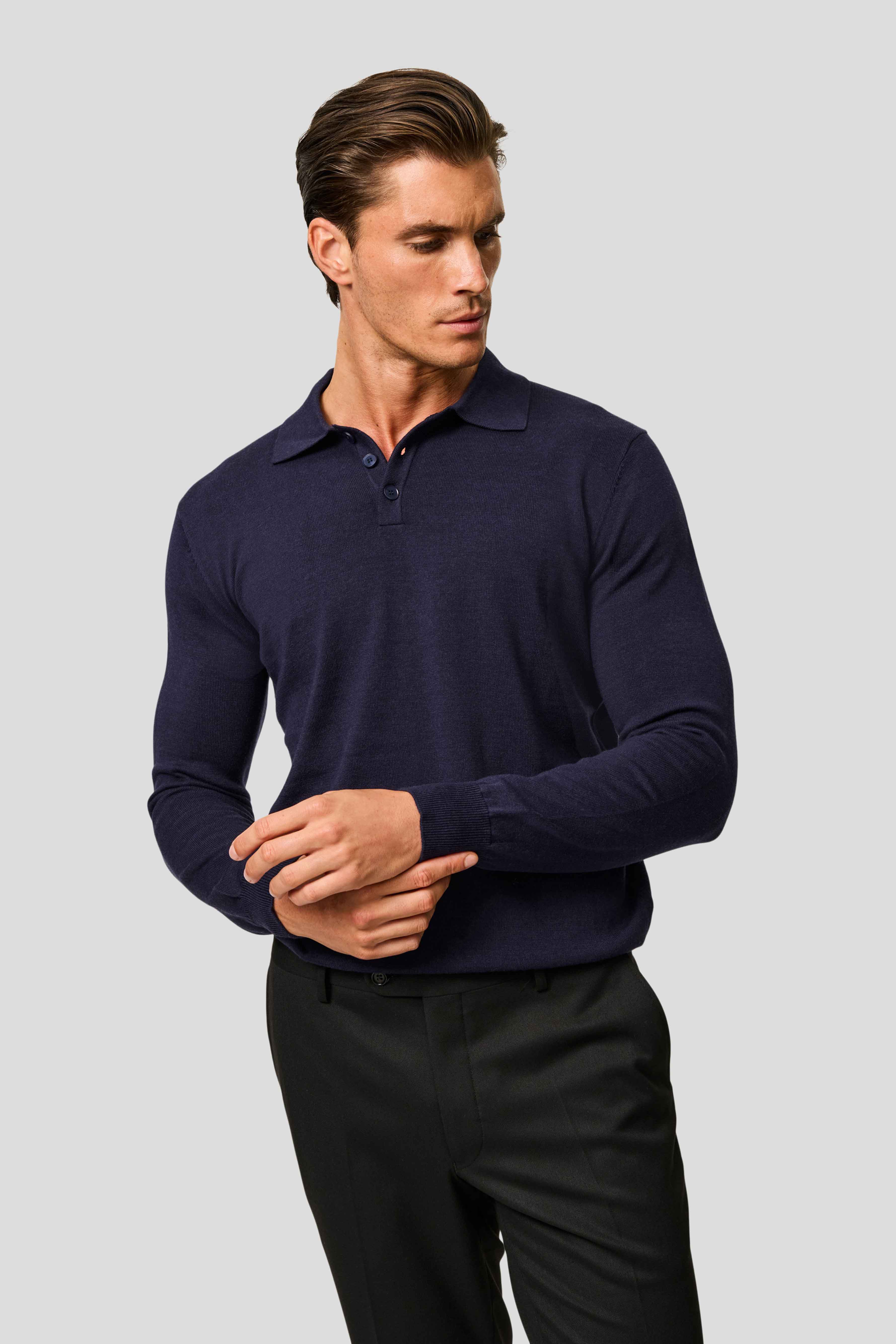 Navy langærmet polo HVIID