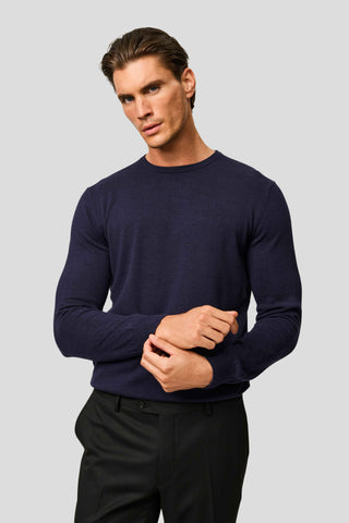 Navy o-neck striktrøje