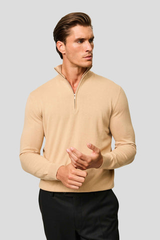 Beige half-zip striktrøje