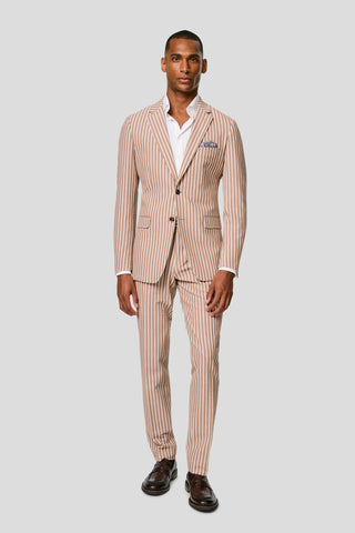 PRESTIGE brunt stribet jakkesæt i seersucker PRESTIGE