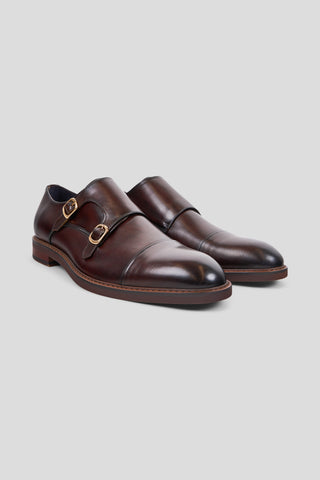 Brun dobbelt monk strap sko