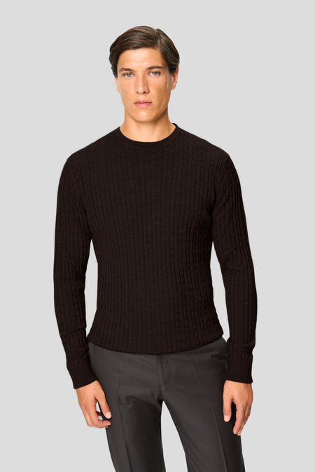 Brun merino crew neck kabel