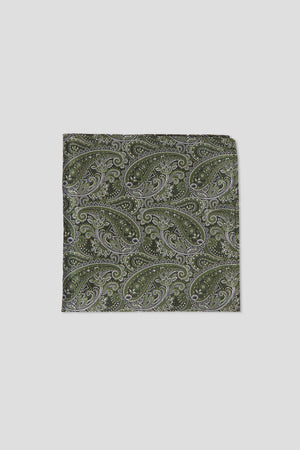 Grünes & weißes Einstecktuch mit Paisley-Muster