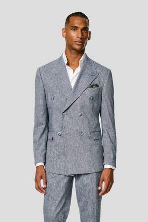 PRESTIGE blauer doppelreihiger Leinenblazer