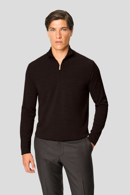 Brun merino quarter-zip striktrøje