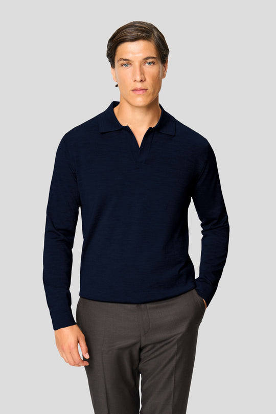 Navy merino langærmet polo