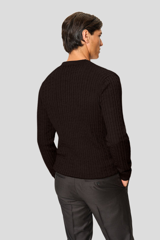 Brun merino crew neck kabel