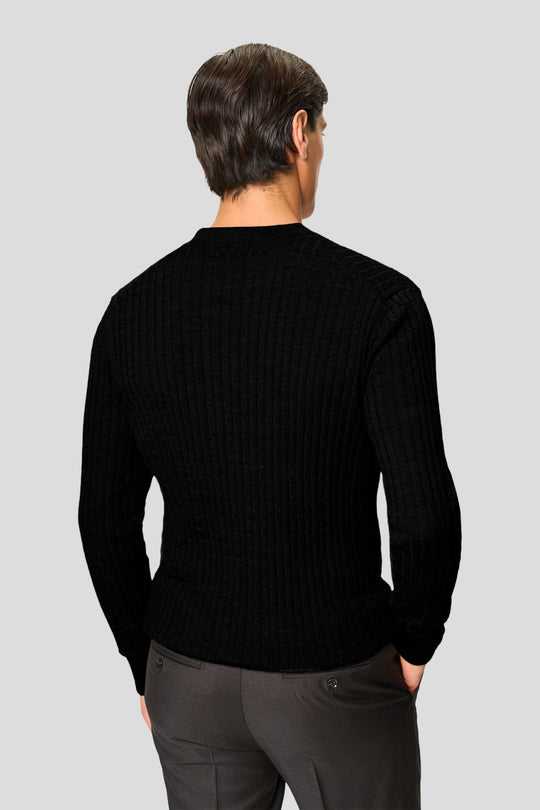 Sort merino crew neck kabel