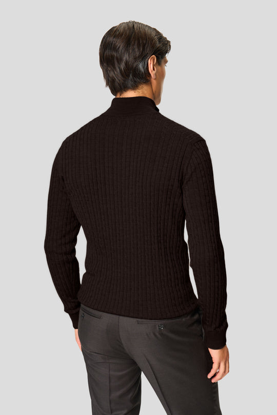 Brun merino quarter-zip kabel striktrøje