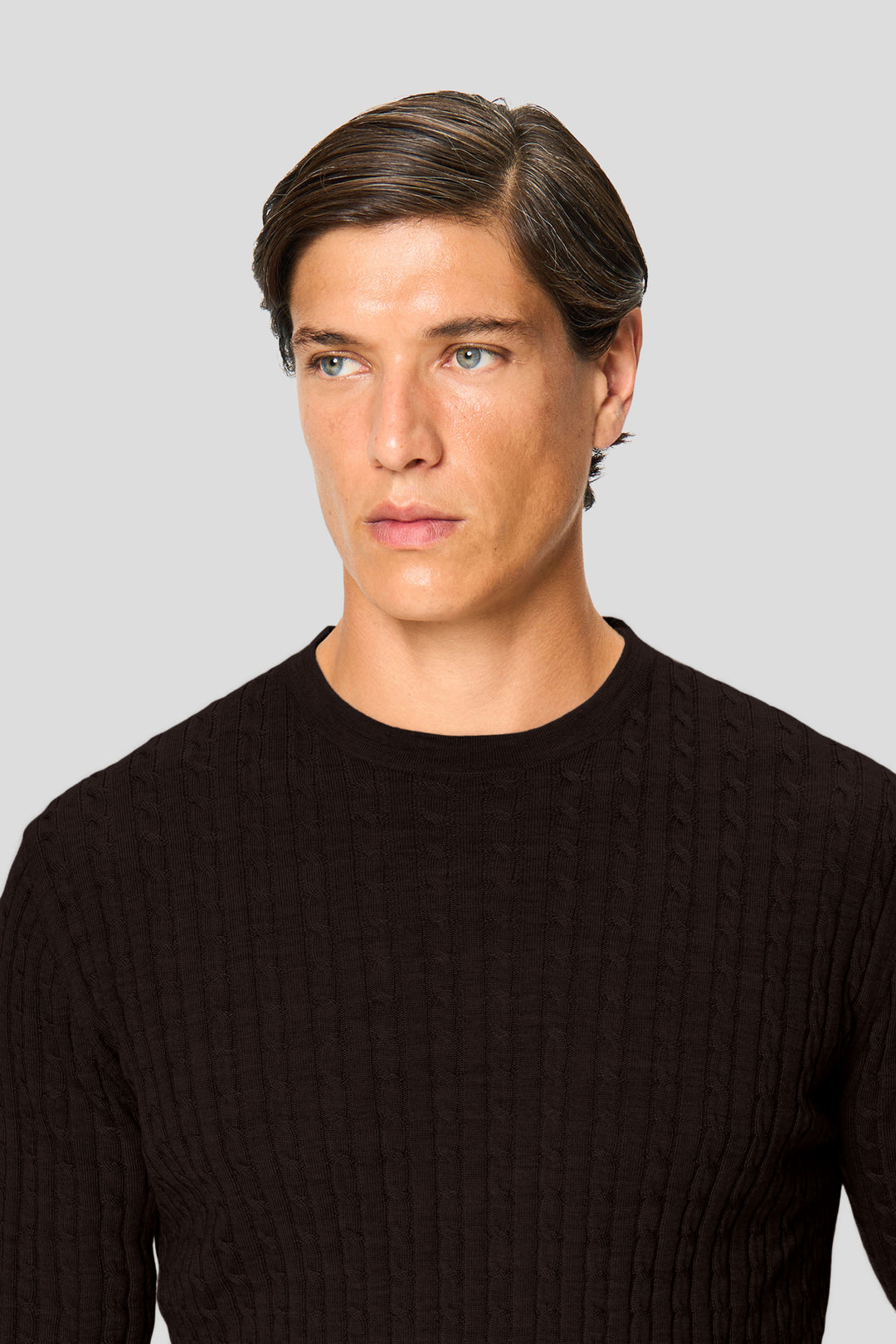 Brun merino crew neck kabel