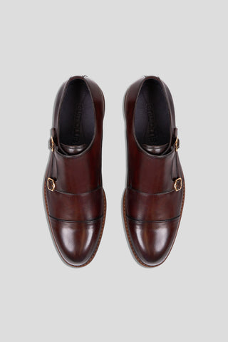 Brun dobbelt monk strap sko